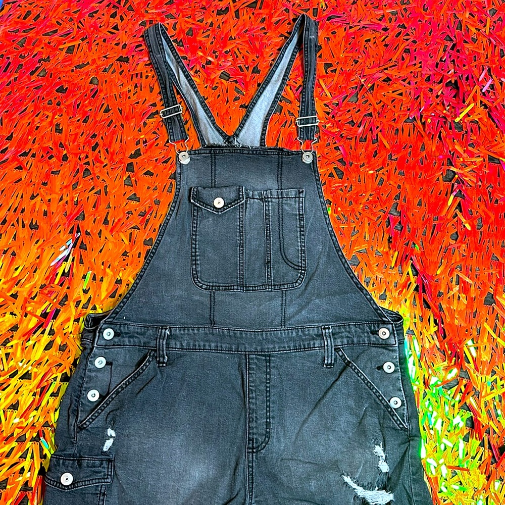 Distressed Black/grey Overall Shorts